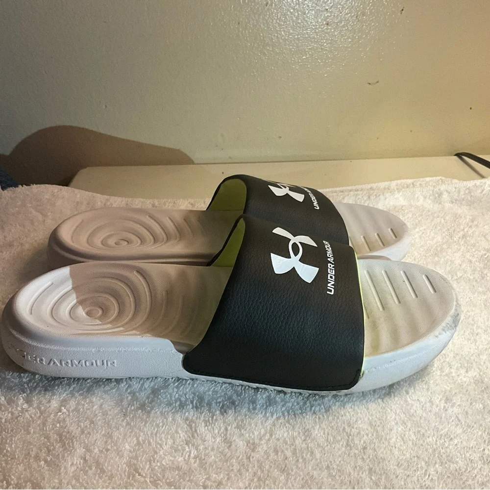 Under Armour Black and White Slide Sandals